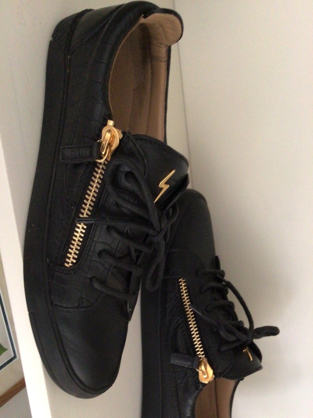 Giuseppe Zanotti Black Leather Womens Tennis Shoes, Size 36 - Picture 2 of 5